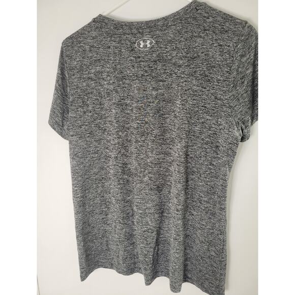 Under Armour Heathered Black Gray Logo Graphic Short Sleeve Heatgear Top Size L - Picture 4 of 5